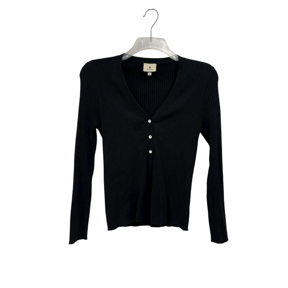 Tuckernuck Hendrix Henley Black Ribbed Texture Size Medium